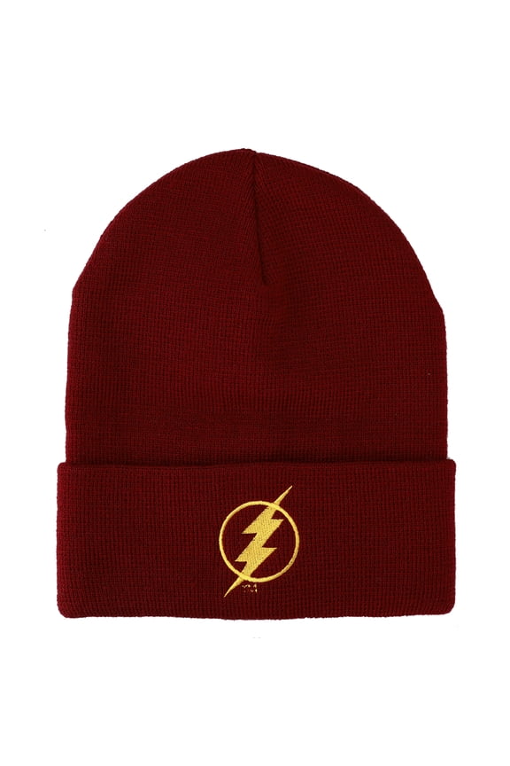 The Flash Lightning Bolt Logo Plain Maroon Knitted Embroidered Cuffed Winter Beanie