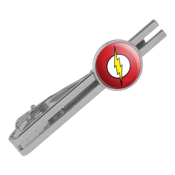 The Flash Lightning Bolt Logo Round Tie Bar Clip Clasp Tack Silver Color Plated