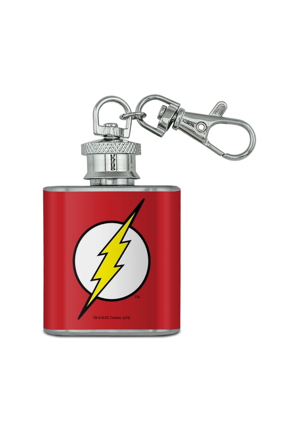The Flash Lightning Bolt Logo Stainless Steel 1oz Mini Flask Key Chain