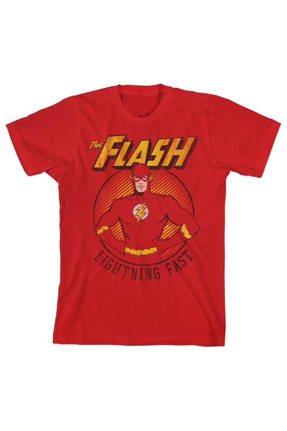 The Flash Lightning Fast Character Youth Red Graphic Tee-Large