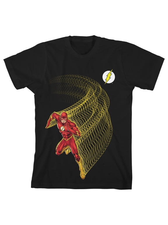 The Flash Lightning Fast Superhero Youth Black Graphic Tee-Large