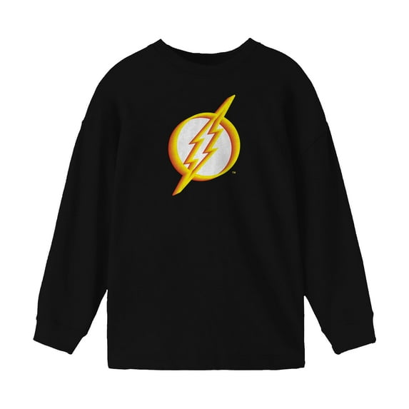 The Flash Logo Boy's Black Long Sleeve Shirt-S
