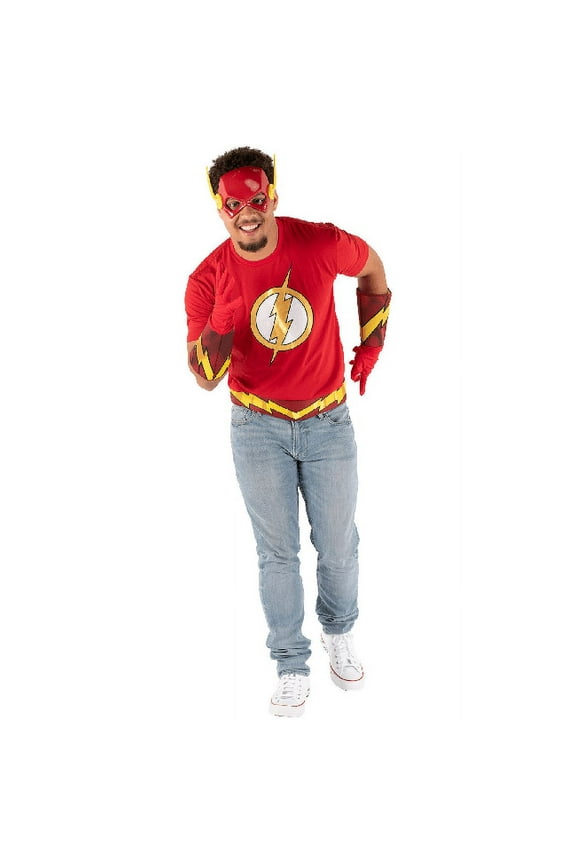 The Flash Men's Short Sleeve T-Shirt, Belt, Gloves & Mask Costume Set (L)
