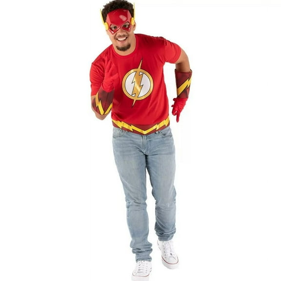 The Flash Men's Short Sleeve T-Shirt, Belt, Gloves & Mask Costume Set (XXL)