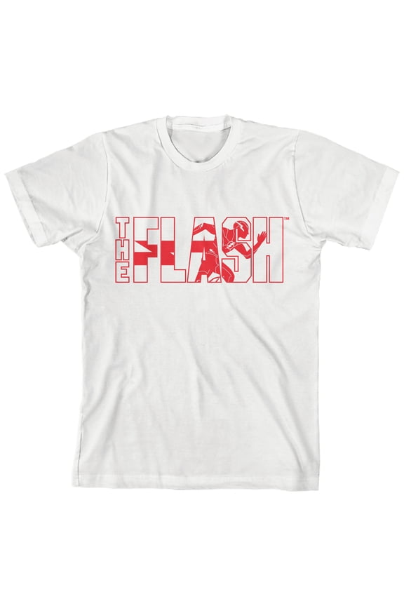 The Flash Movie Character In Name Text Boy's White T-shirt-Small
