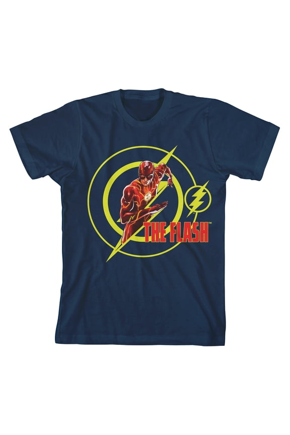The Flash Movie Character and Logo Boys Navy T-Shirt-Medium
