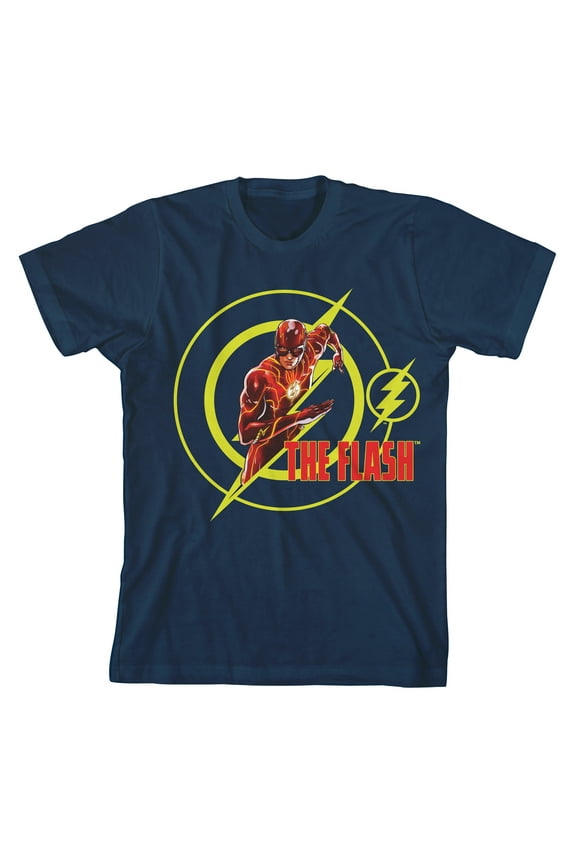 The Flash Movie Character and Logo Boys Navy T-Shirt-Small