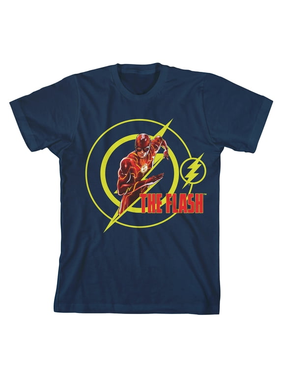 The Flash Movie Character and Logo Boys Navy T-Shirt-XL