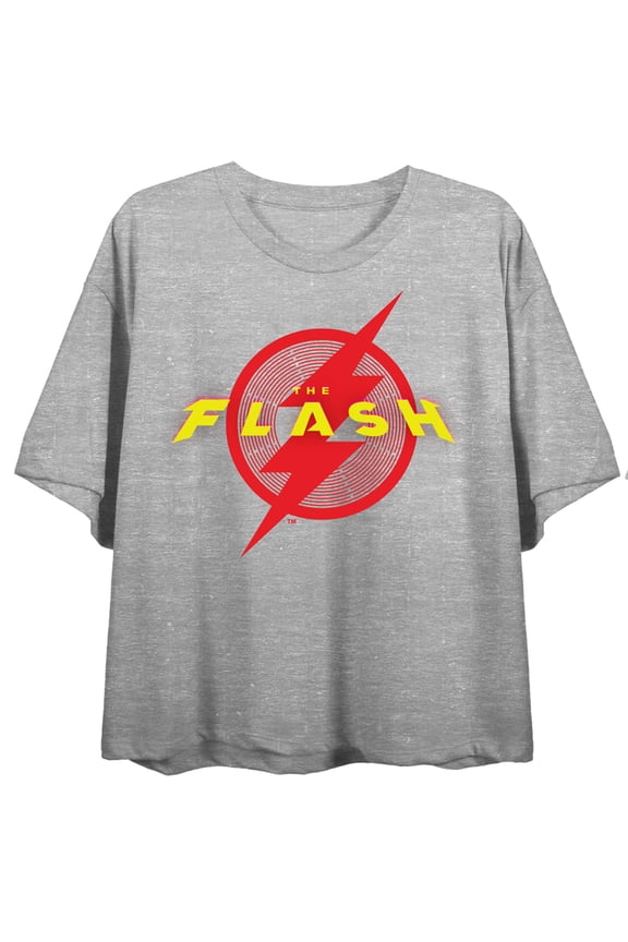 The Flash Movie Logo Women's Heather Gray Crop Tee-XS