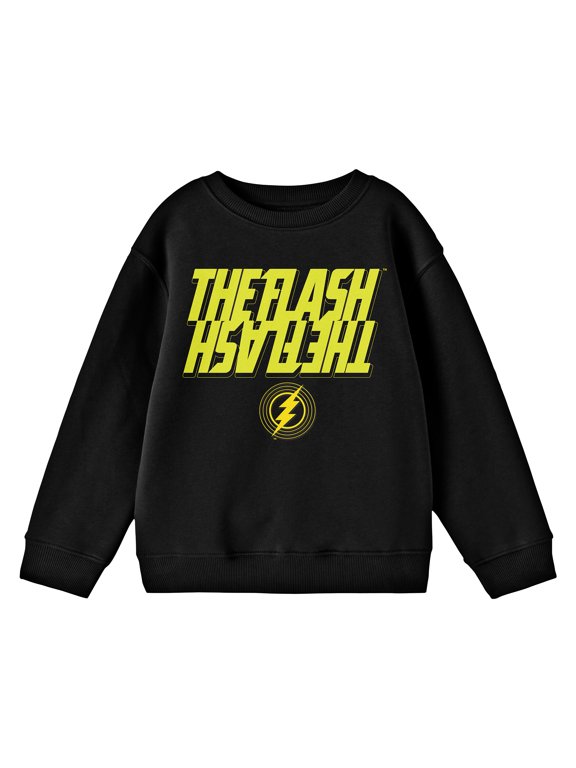The Flash Movie Reflective Title Art Crew Neck Long Sleeve Youth Black Sweatshirt-Small