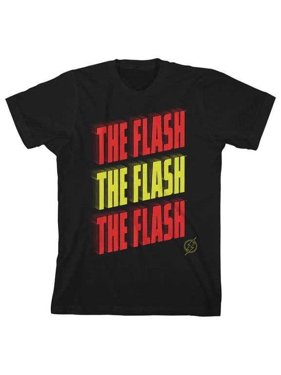 The Flash Movie Repeat Text Boy's Black T-shirt-XL
