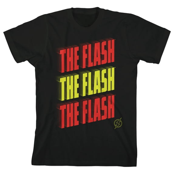The Flash Movie Repeat Text Boy's Black T-shirt-XS