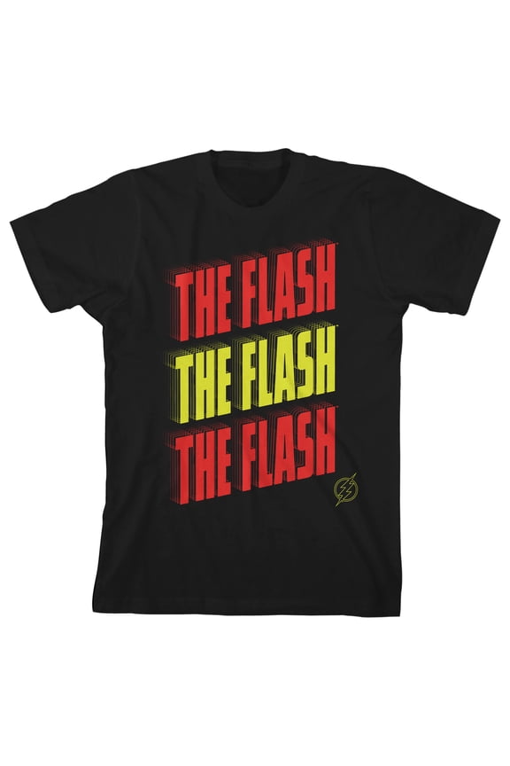 The Flash Movie Repeat Text Boy's Black T-shirt-XS