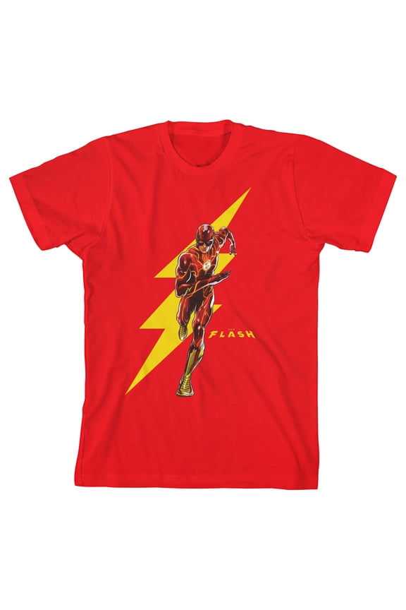 The Flash Movie Running Superhero Logo Boy's Red T-shirt-Large