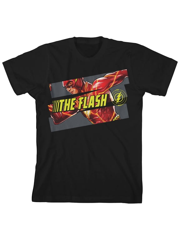 The Flash Movie Split Panel CHaracter Art Boy's Black T-shirt-Small