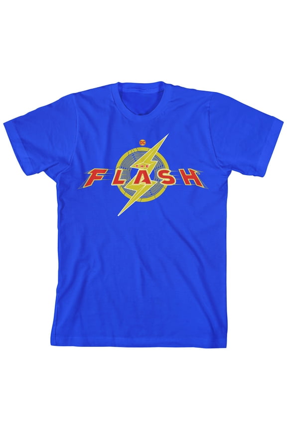 The Flash Movie Yellow And Red Logo Boy's Royal Blue T-shirt-XS