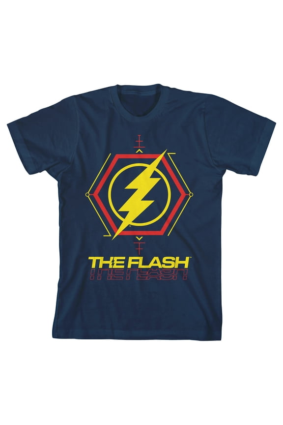 The Flash Movie Yellow and Red Bolt Boys Navy T-Shirt-XL