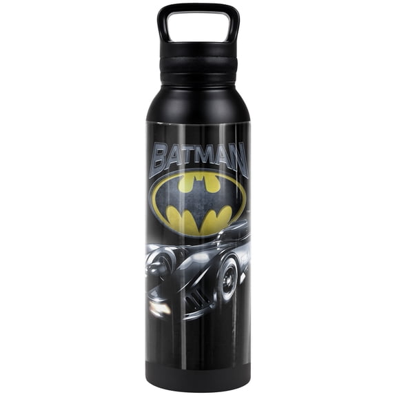 The Flash Official Batman Batmobile 24 oz Insulated Canteen Water Bottle, Leak Resistant, Vacuum Insulated Stainless Steel with Loop Cap, Black