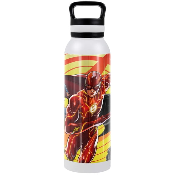 The Flash Official Batman Supergirl Team Up 24 oz Insulated Canteen Water Bottle, Leak Resistant, Vacuum Insulated Stainless Steel with Loop Cap, White