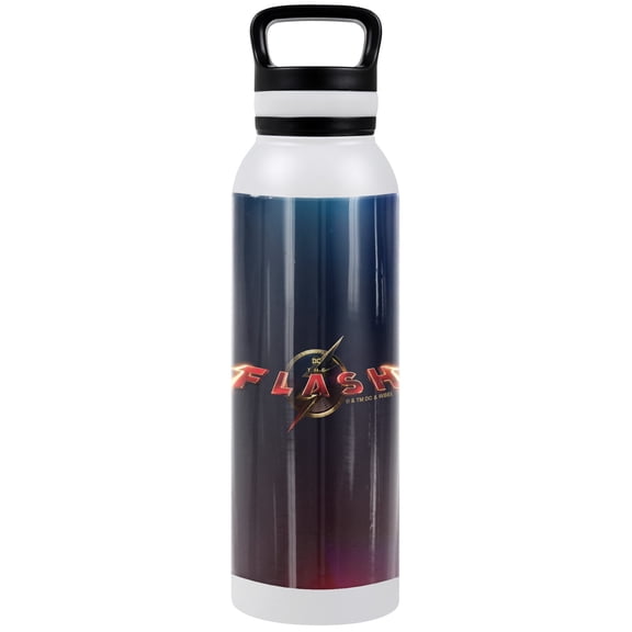 The Flash Official Movie Logo 24 oz Insulated Canteen Water Bottle, Leak Resistant, Vacuum Insulated Stainless Steel with Loop Cap, White