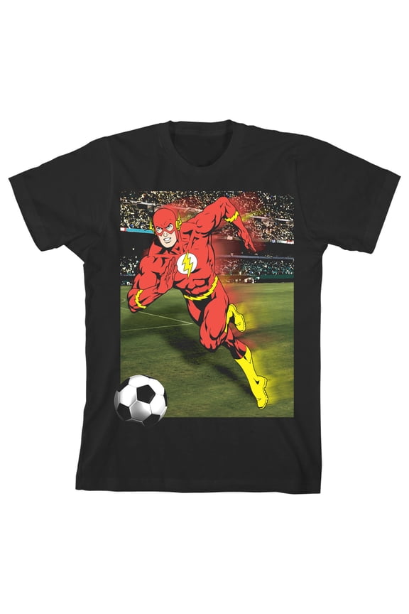 The Flash Playing Soccer Toddler Boy's Black Graphic Tee-3T