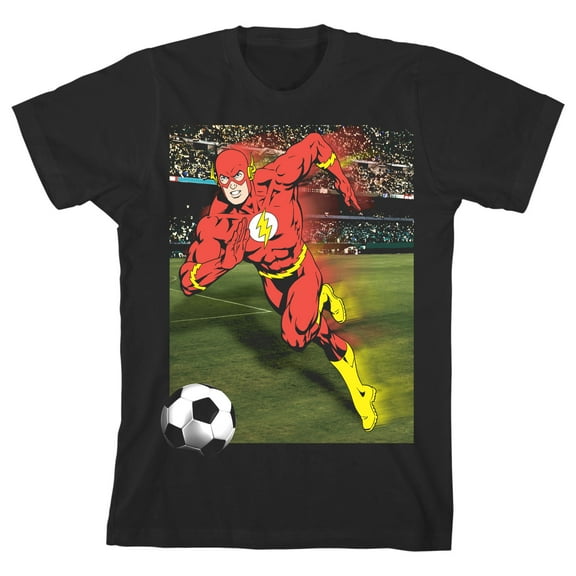 The Flash Playing Soccer Youth Black Graphic Tee-Medium