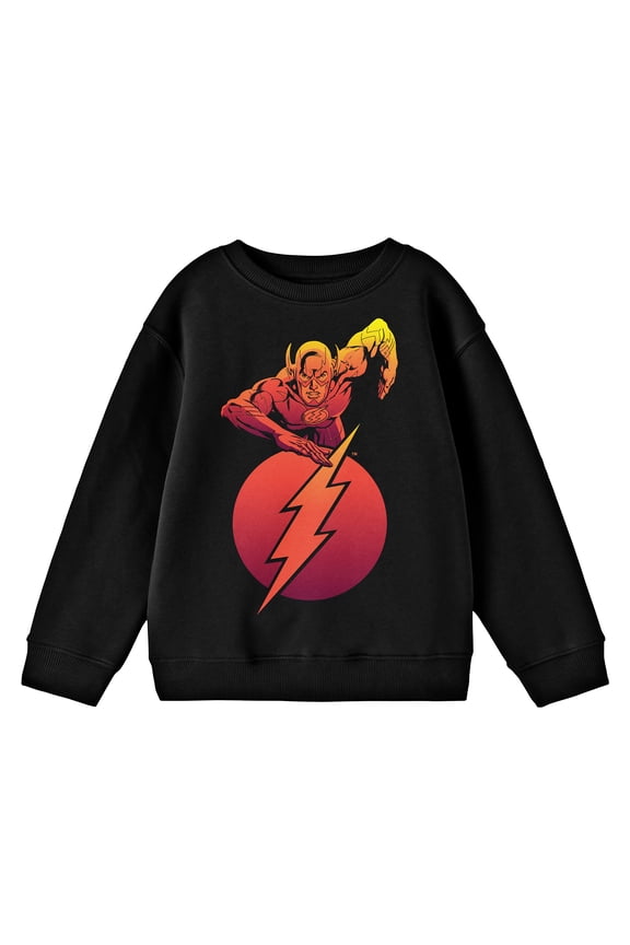 The Flash Running Flash and Logo Boy's Black Long Sleeve Shirt-XL