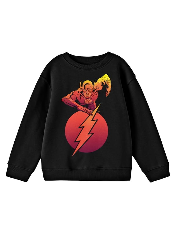 The Flash Running Flash and Logo Boy's Black Long Sleeve Shirt-XS