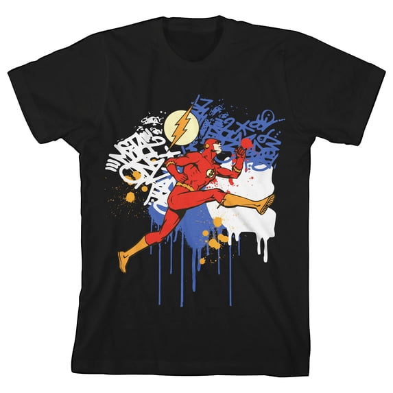 The Flash Spray Paint With Graffiti Effect Boy's Black T-shirt
-Large