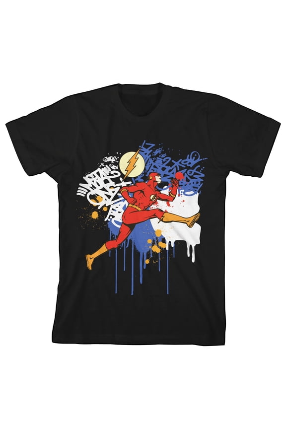 The Flash Spray Paint With Graffiti Effect Boy's Black T-shirt 
-Small