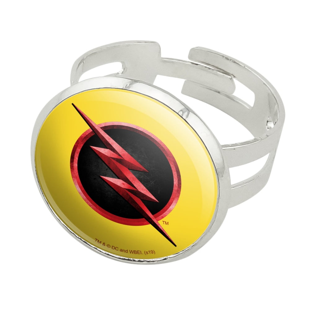 Ring Flash Sticker The Flash TV Series Reverse Flash Logo Silver Plated Adjustable Novelty ...