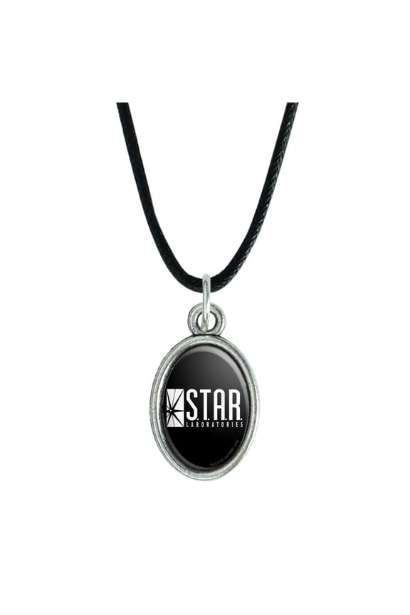 The Flash TV Series STAR Labs Logo Antiqued Oval Charm Pendant with Black Satin Cord