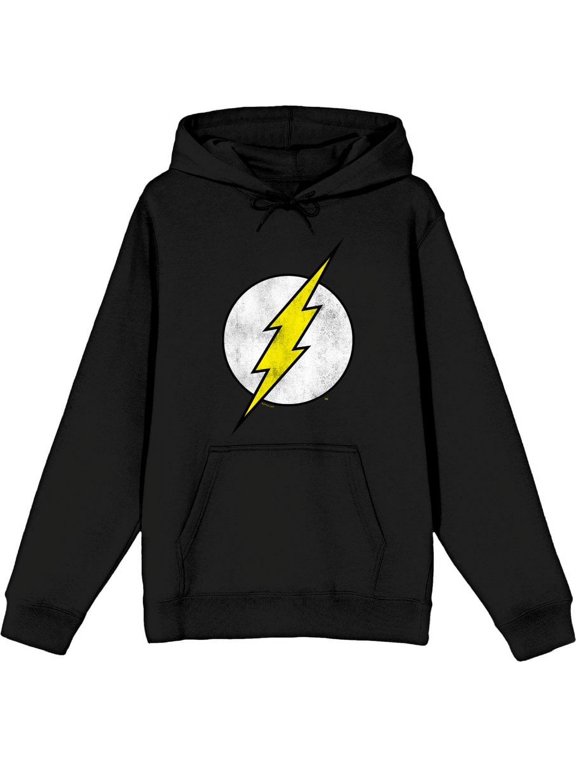 The Flash Thunderbolt Logo Adult Black Long Sleeve Hoodie-Large