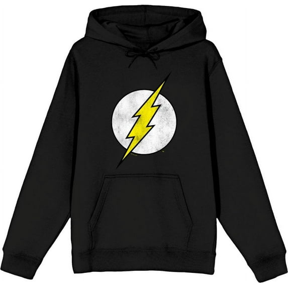 The Flash Thunderbolt Logo Adult Black Long Sleeve Hoodie-Medium
