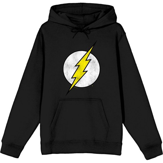 The Flash Thunderbolt Logo Adult Black Long Sleeve Hoodie-Medium