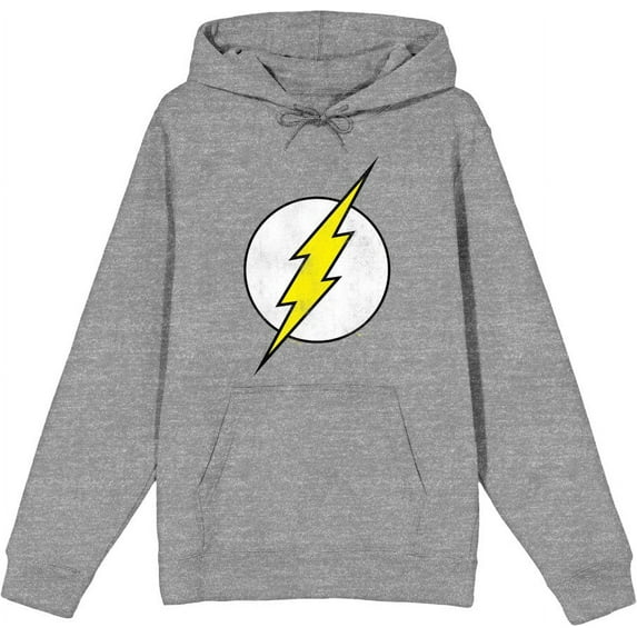 The Flash Thunderbolt Logo Adult Heather Gray Long Sleeve Hoodie-Medium