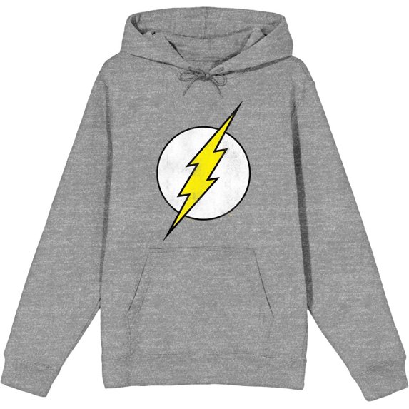 The Flash Thunderbolt Logo Adult Heather Gray Long Sleeve Hoodie-Medium