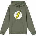 thumbnail image 1 of The Flash Thunderbolt Logo Adult Olive Long Sleeve Hoodie-XXL, 1 of 3