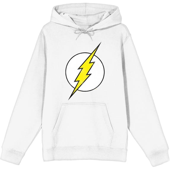 The Flash Thunderbolt Logo Adult White Long Sleeve Hoodie-Medium