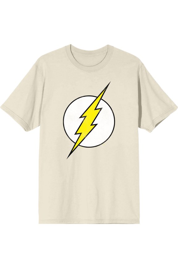 The Flash Thunderbolt Logo Men's Natural Crew Neck Short Sleeve Tee-XXL