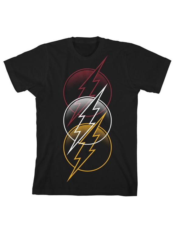 The Flash Triple Logo Boy's Black T-shirt-L
