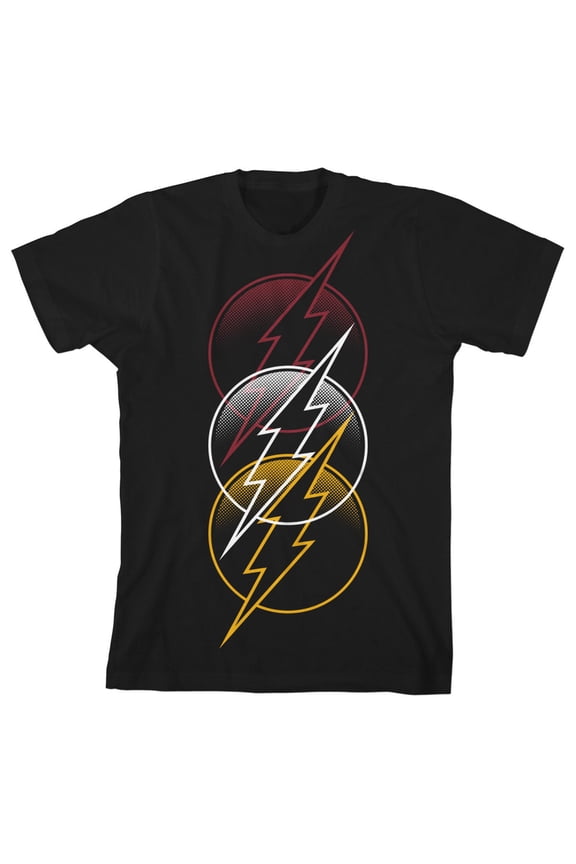 The Flash Triple Logo Boy's Black T-shirt-S