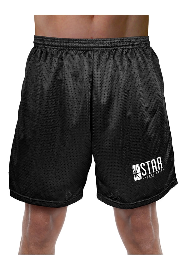 The Flash Tv Series Star Labs Logo Mens Lined Mesh Shorts, Black, Medium