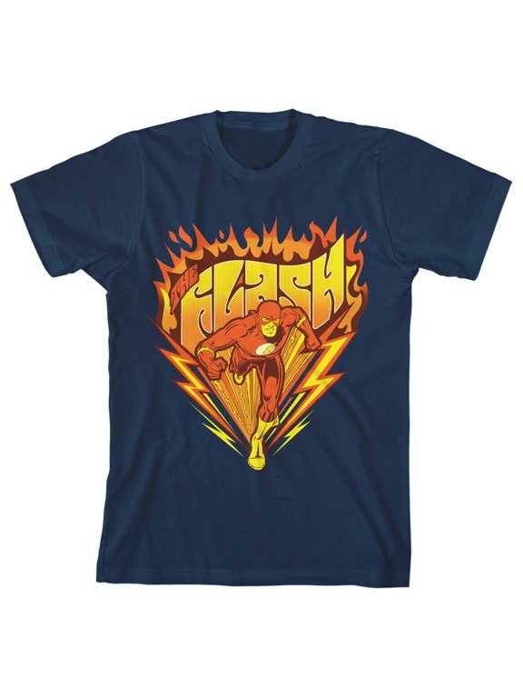 The Flash Vintage Lightning and Flame Youth Navy Blue Graphic Tee-M