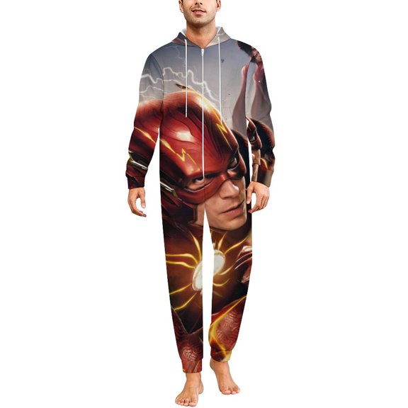 The Flash Women Men Pajamas Zipper Onesie Jumpsuit Hooded One Piece Sleepwear