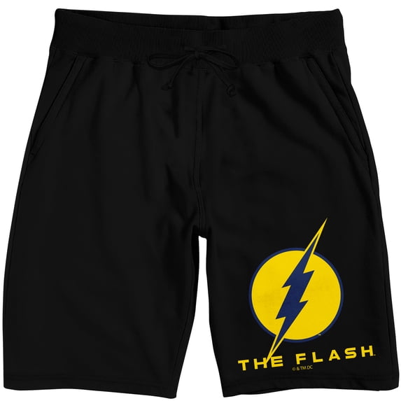 The Flash Yellow Logo Men's Black Lounge Shorts-Large