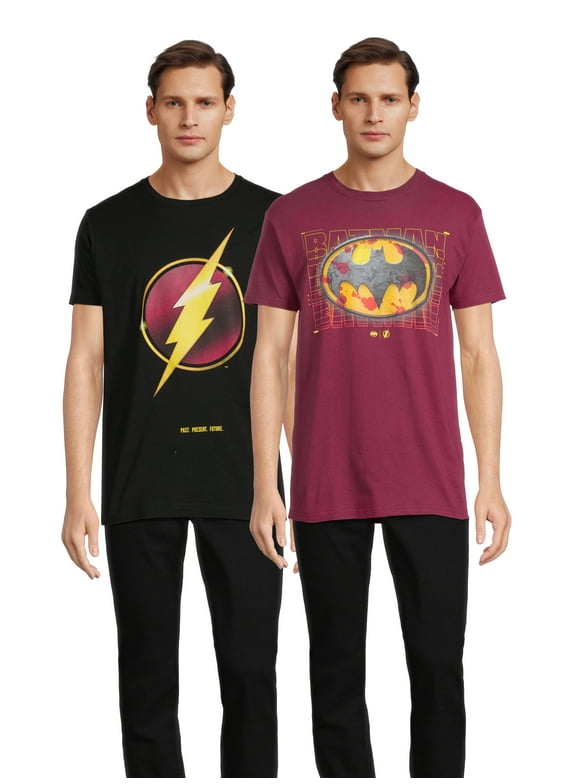 The Flash and Batman Men's and Big Men's Graphic Tee, 2-Pack, Sizes S-3XL