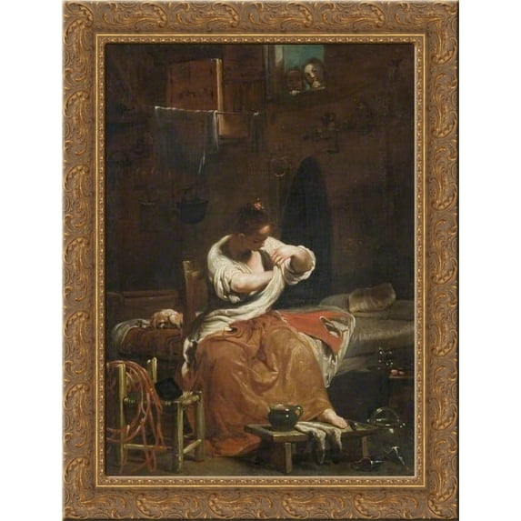 The Flea 24x18 Gold Ornate Wood Framed Canvas Art by Giuseppe Maria Crespi