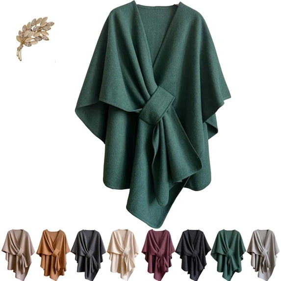 The Fleece Drape Shawl, Women Fall Winter Elegant Knitted Shawl Wrap, Soft Open Front Poncho Sweater with Loop