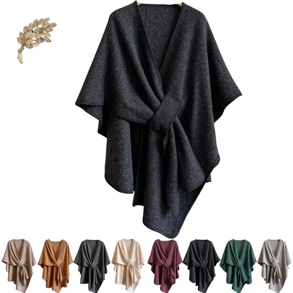 The Fleece Drape Shawl, Women Fall Winter Elegant Knitted Shawl Wrap, Soft Open Front Poncho Sweater with Loop